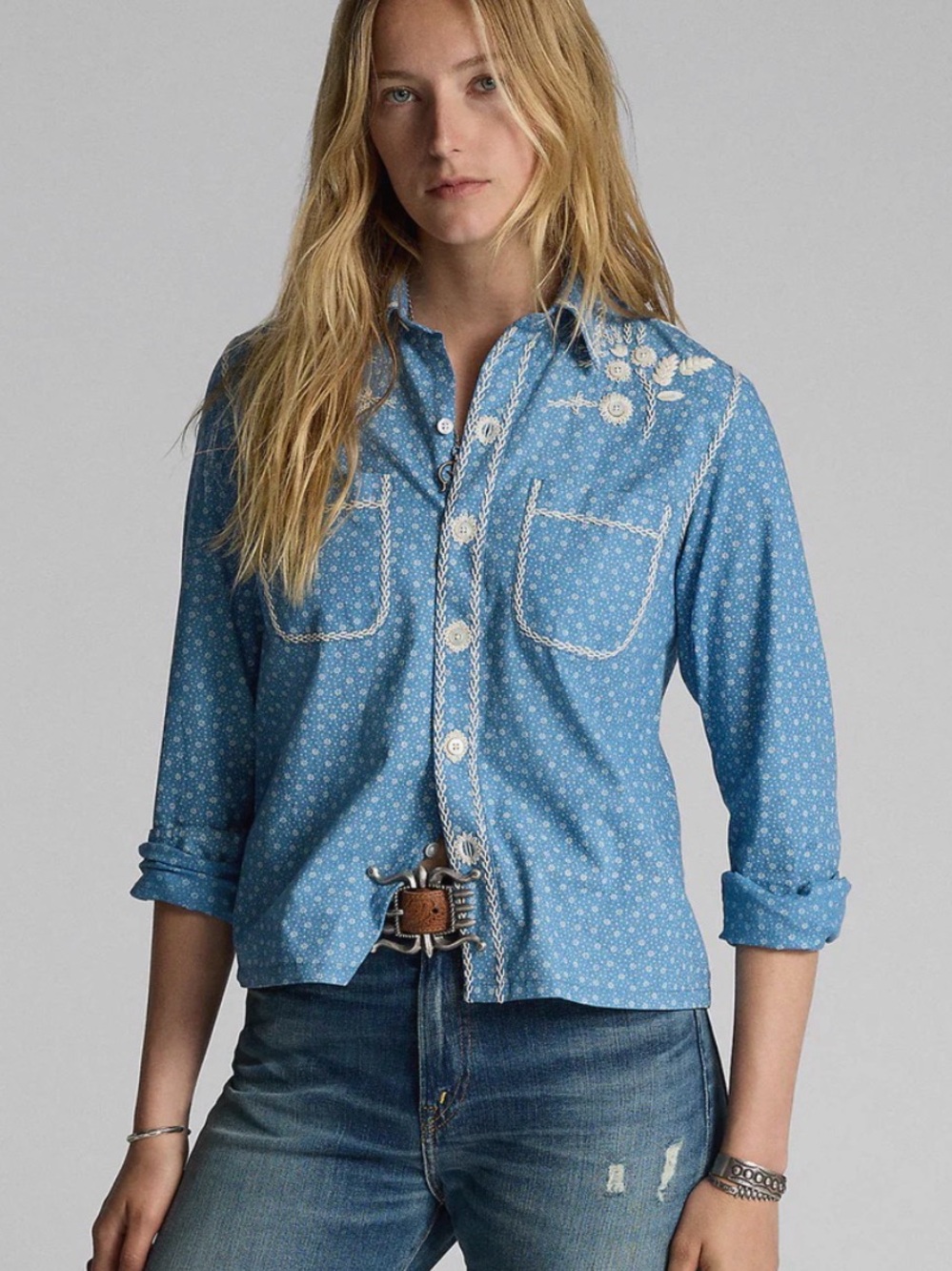 Ralph Lauren RRL Embroidered Indigo Floral-Print Shirt